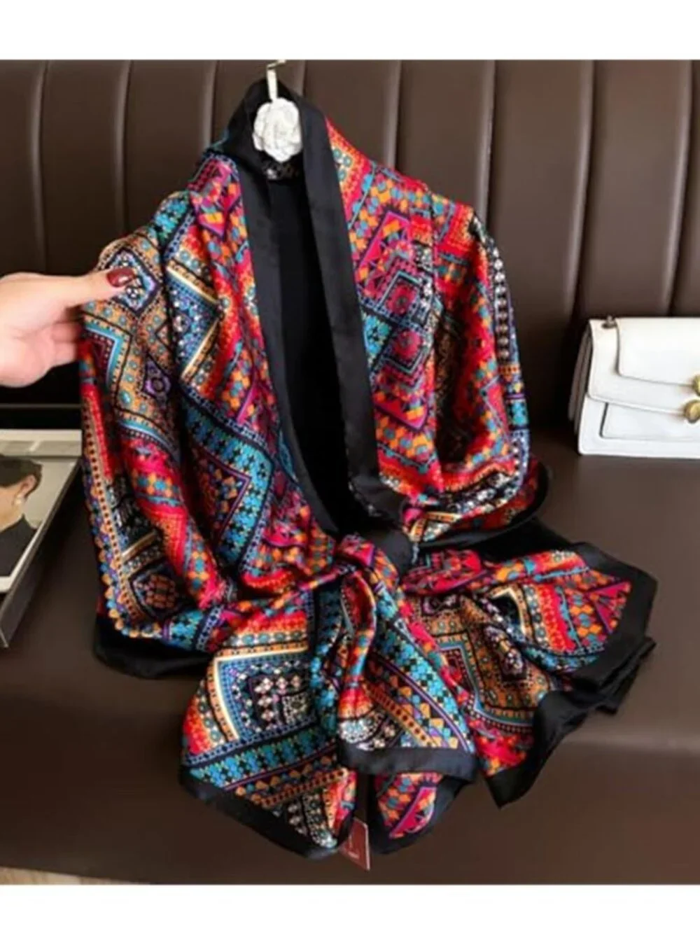 Elegant Silk Scarf Shawl for Women Lightweight Floral Satin Scarf Trendy Silky